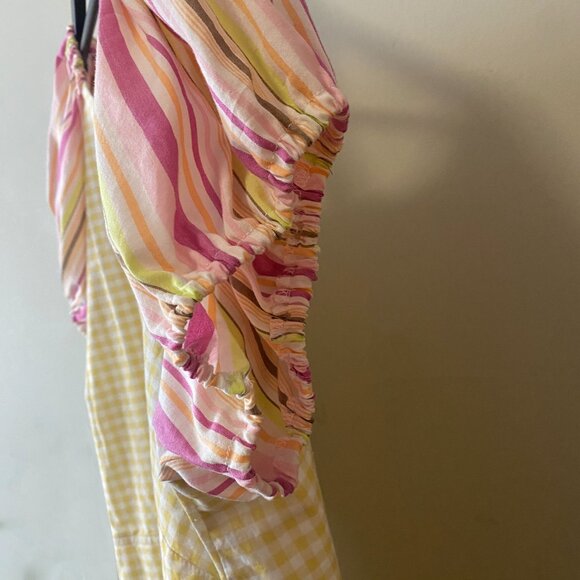 Handmade Plus Size Cotton Viscose Yellow White Gingham Pink Stripes Dress - Picture 10 of 12
